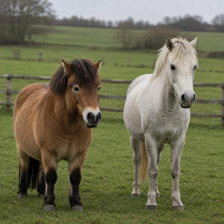 Deux poneys aux morphologies différentes dans un pré