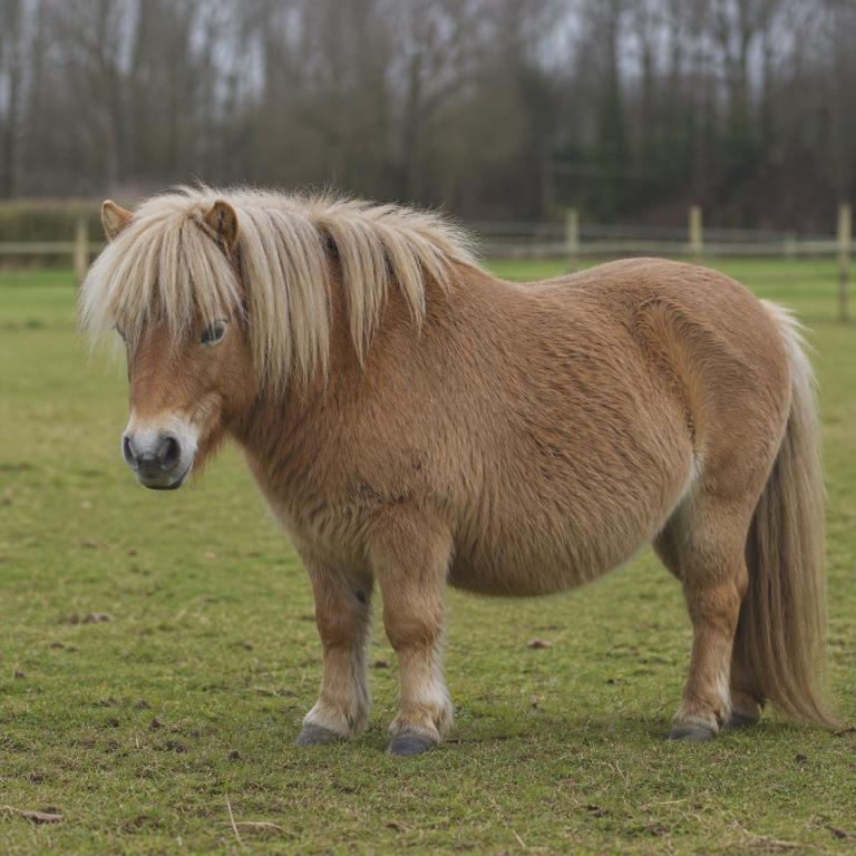 Poney en surpoids dans un pré herbeux