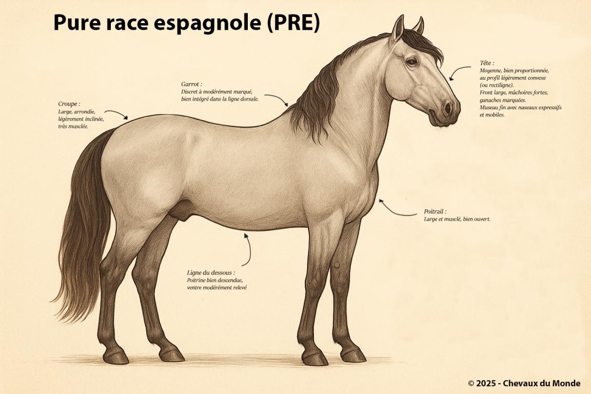 Pure race espagnole (PRE) - Andalou -  Illustration Standard de la Race