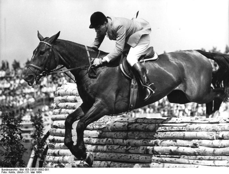  German rider Hans Günter Winkler with his Hanoverian horse Fidelitas at the 1964 Summer Olympics in Tokyo.